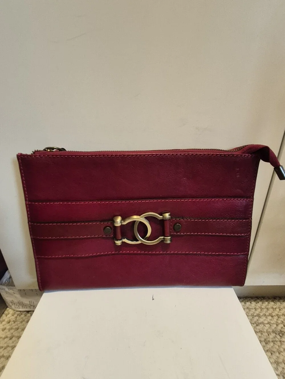 Pratesi Firenze Red Italian Leather Large Wristlet/Clutch Made in Italy Ret$285